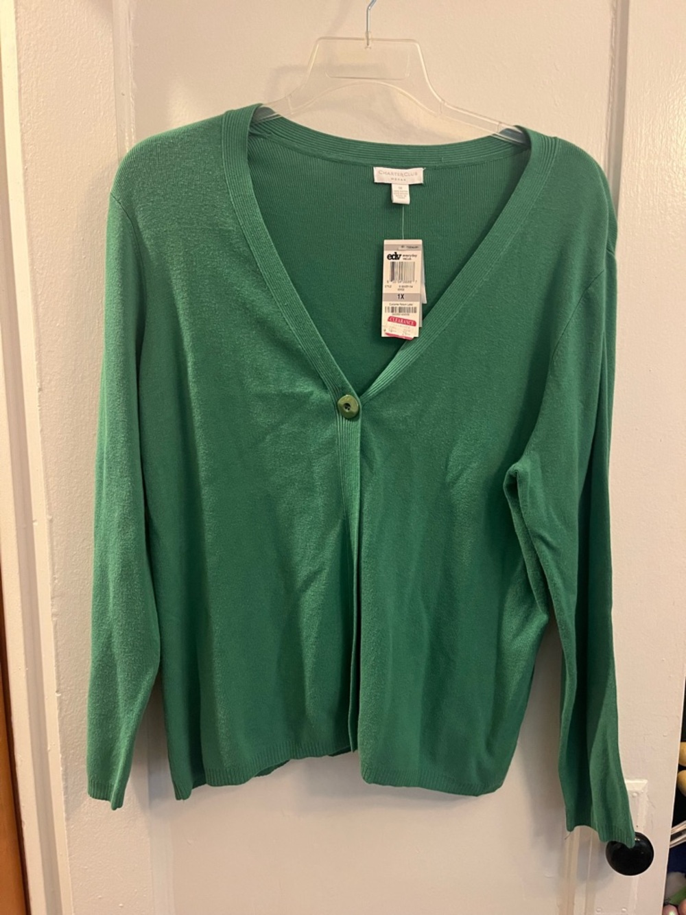 Charter Club Green V-Neck Single-Button Cardigan AND shell